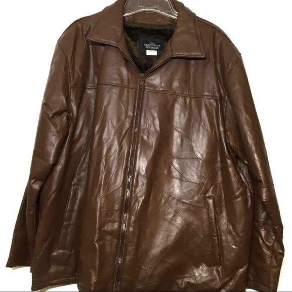 BROWN PATCHWORK LEATHER MEN’S JACKET SIZE 3XL